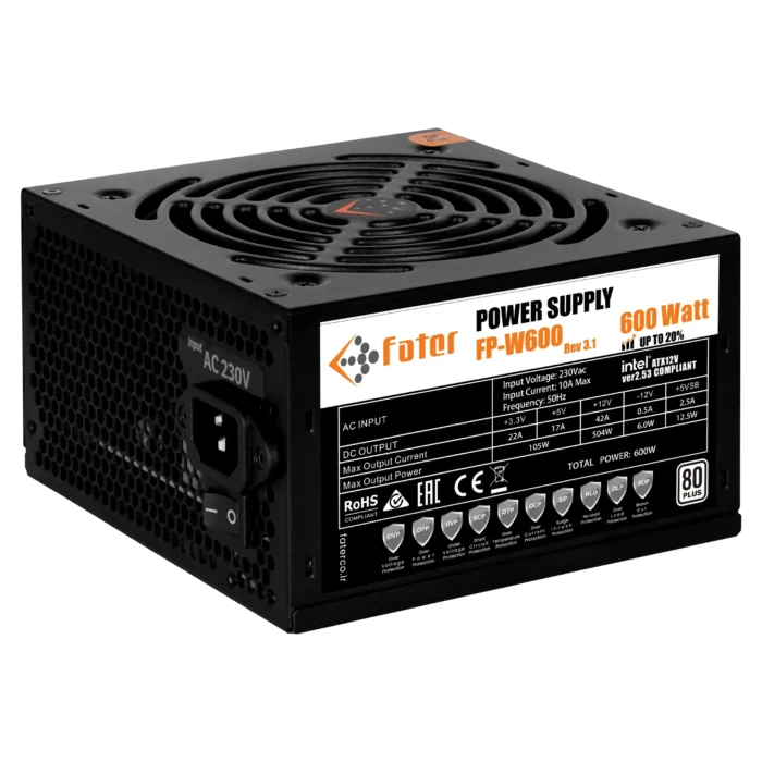 پاور کامپیوتر 600 وات فاطر مدل Fater FP-W600 80Plus